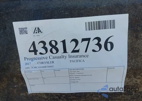 2017 Chrysler Pacifica Limited z USA, uszkodzony, nr VIN 2C4RC1GG0HR704403